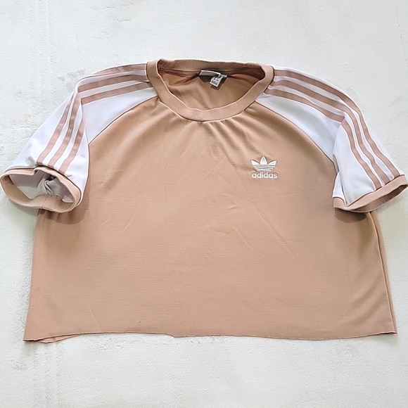 PacSun Tops - 👅 ADIDAS OVERSIZED COLORBLOCK CREAM BEIGE TAN WHITE STRIPE CUTE CROP T SHIRT